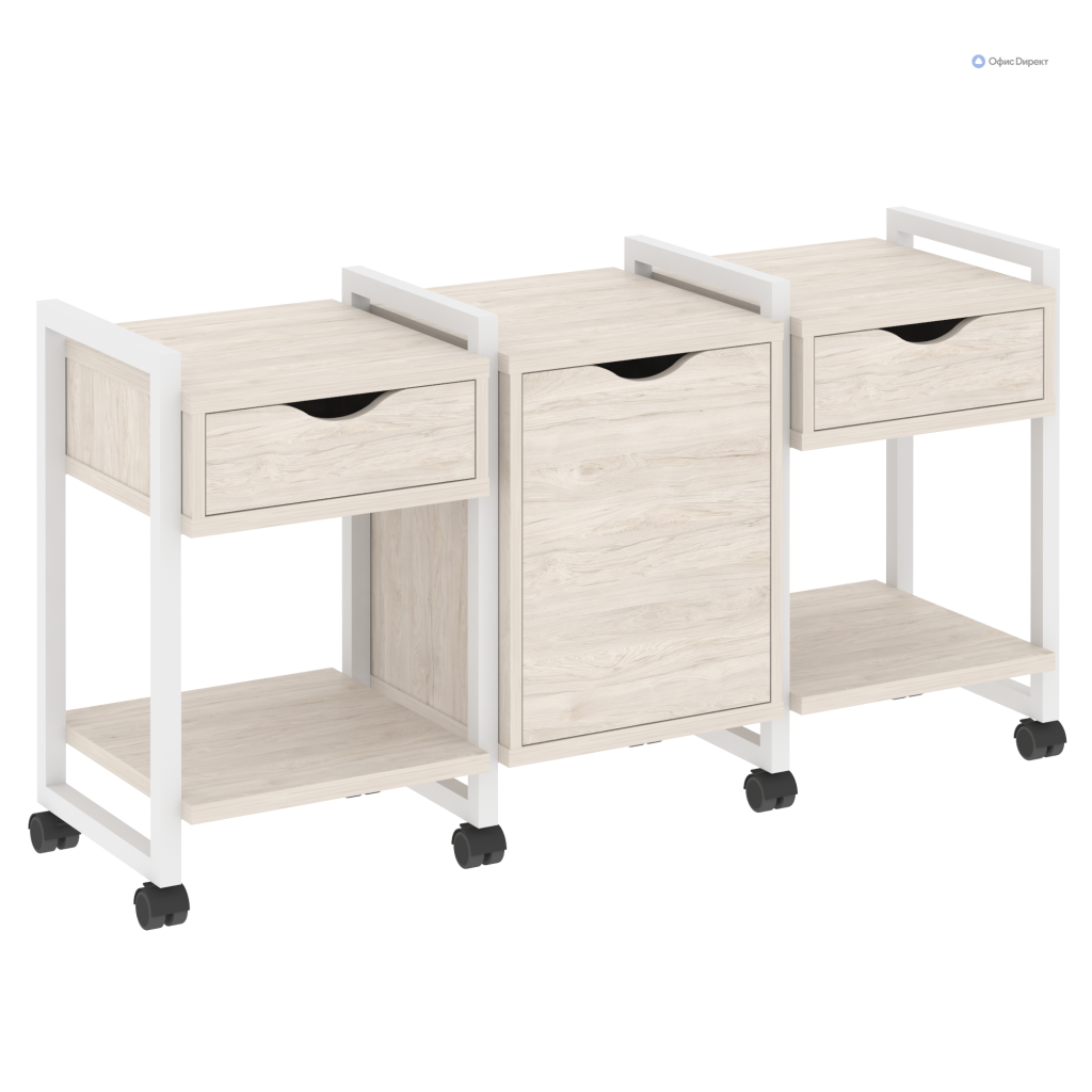 Тумба на колесных опорах наборная. Вариант №6 Лофт 1440*460*767 Лофт Денвер Светлый/Металл Белый