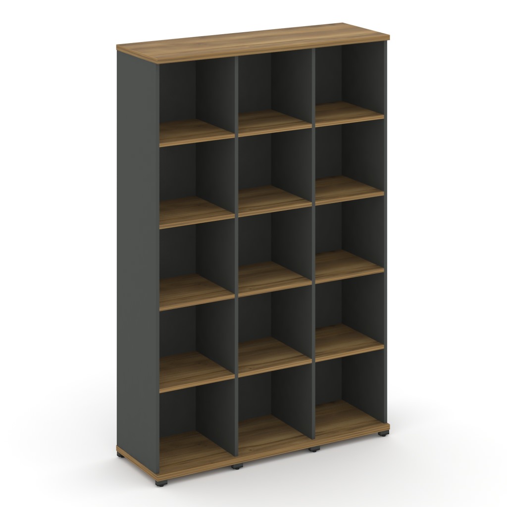 Стеллаж три узкие секции, 5 ниш Концепт 1252*420*1922 Концепт Сандал Янтарный/Антрацит металл