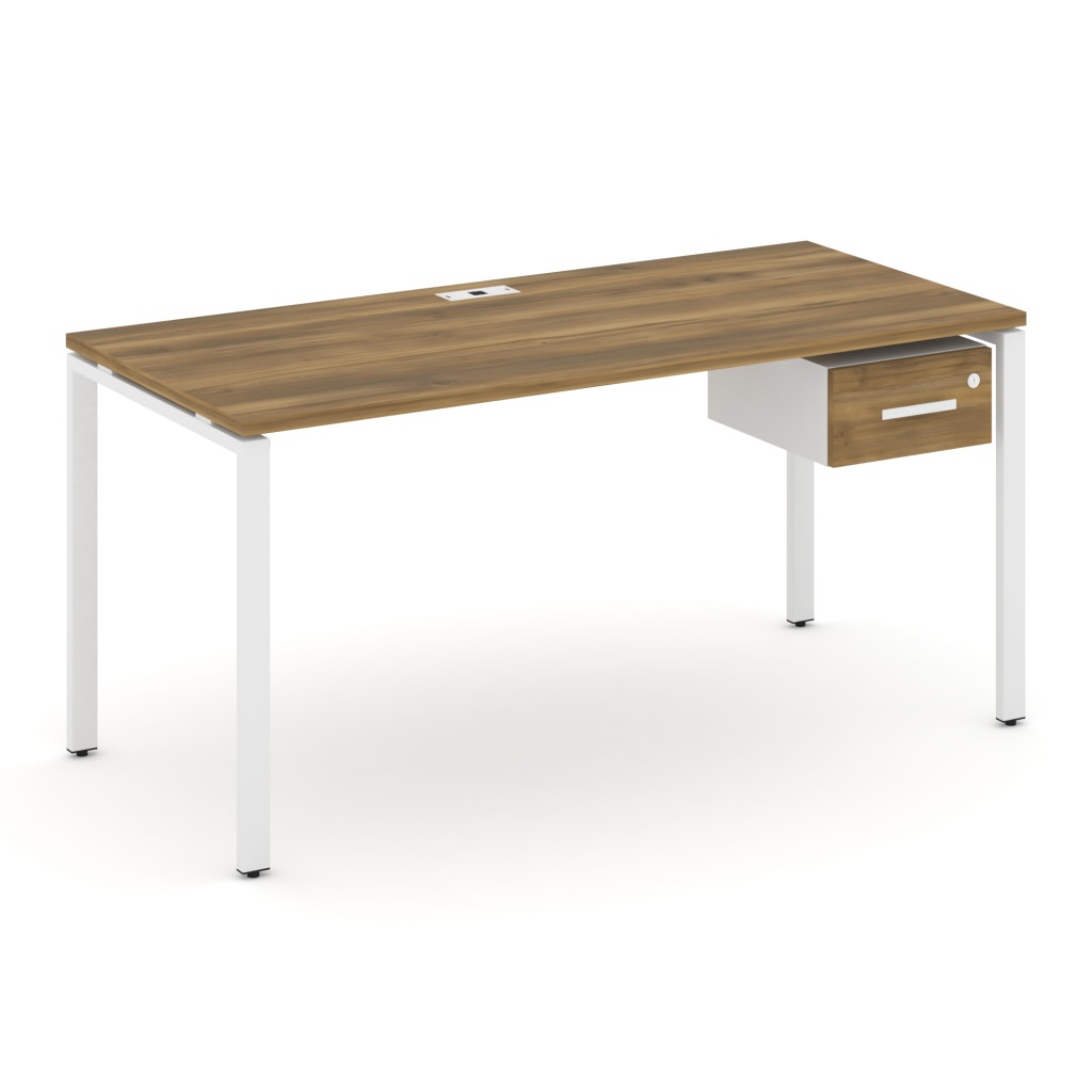 Стол рабочий с подвесной тумбой с одним ящиком Концепт 1580*720*750 Концепт Сандал Янтарный/Белый металл